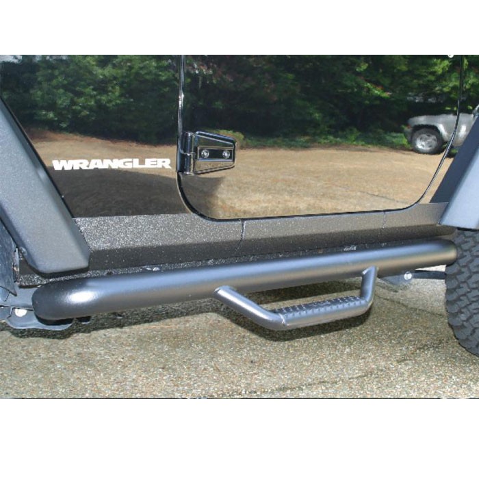 Smittybilt Nerf Steps Side bars w/Cleated Steps (Wheel to Wheel) - Black - Jeep Wrangler JK 2 door ( 2007 - 2011 )