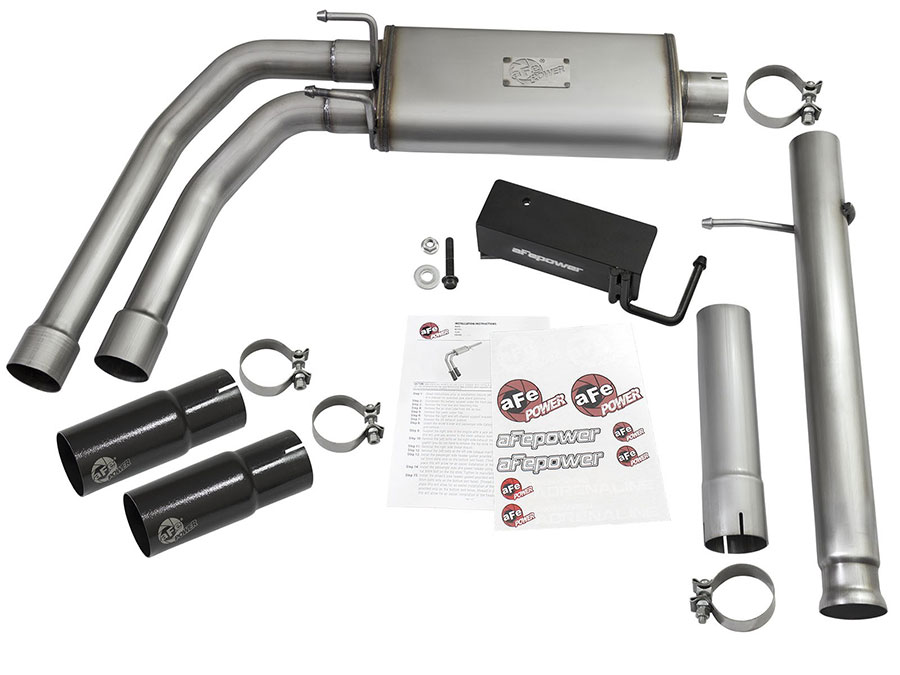 aFe Power Rebel Series ( 3&quot; to 2.5&quot; ) 409 Stainless Steel Cat-Back Exhaust System w/Black Tips  ( Passenger side exit ) - Silverado/Sierra (Extended &amp; Crew Cab) ( 2009 - 2018 )