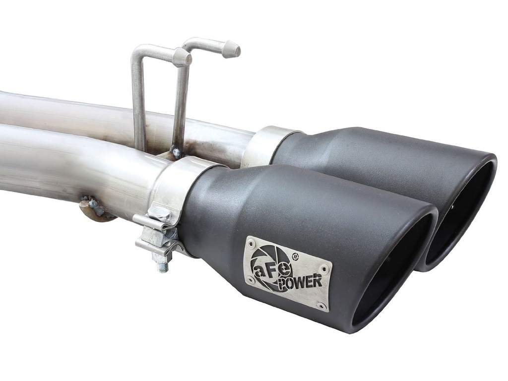 aFe Power Rebel Series 2.5&quot; Cat-Back Stainless Steel Exhaust System with Black Tips (Dual Center Exit) - Jeep Wrangler JK 4-Door V6-3.6L/3.8L