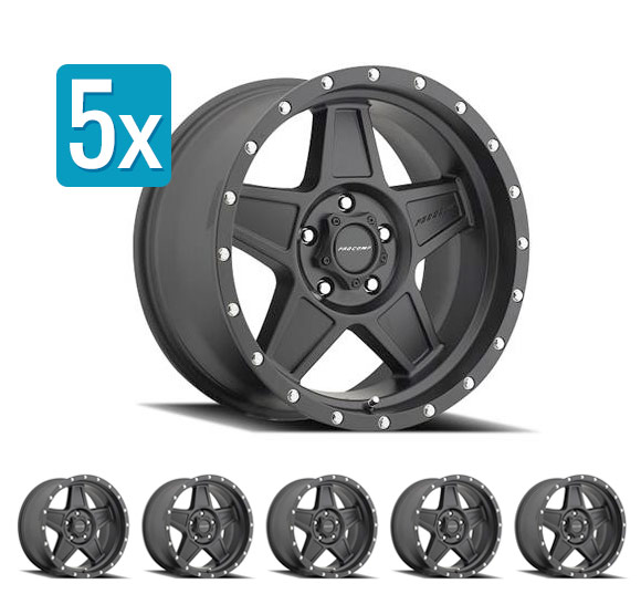 (Set of 5 Wheels) Pro Comp Series 5035 Predator, 17x8.5 with 5 on 5 Bolt Pattern - Satin Black - Jeep Wrangler JK/JL/Gladiator JT