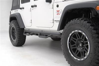 Smittybilt Nerf Steps Side bars w/Cleated Steps (Wheel to Wheel) - Black - Jeep Wrangler JKU 4 Door