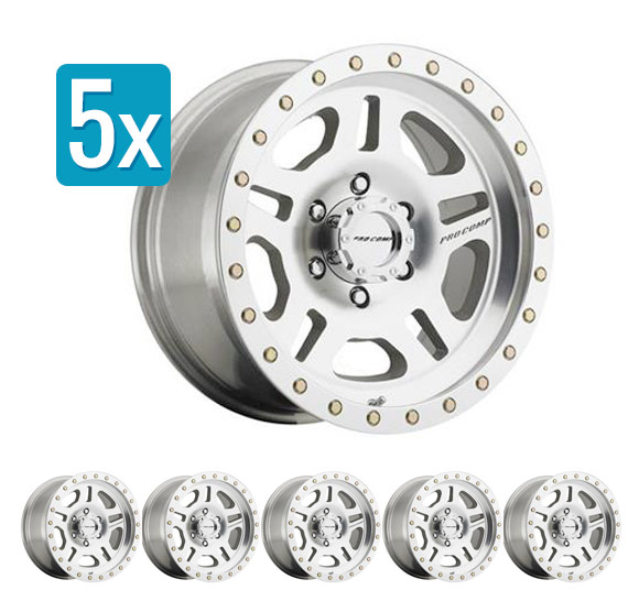 (Set of 5 Wheels) Pro Comp Series 1069, 16x8 with 5 on 5 Bolt Pattern - Polished - Jeep Wrangler JK/JL/Gladiator JT