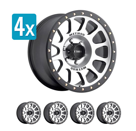 (Set of 4 Wheels) Method Race Wheels NV, 17x8.5 with 6 on 5.5 Bolt Pattern - Machined with Black Lip - Silverado/Sierra (2007-2024) / Ram 1500 (2019-2024)