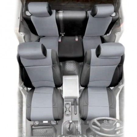 سميتي بيلت - طقم أغطية المقاعد الأمامية والخلفية - لون رمادي بأطراف سوداء - جيب رانجلر 4 أبواب