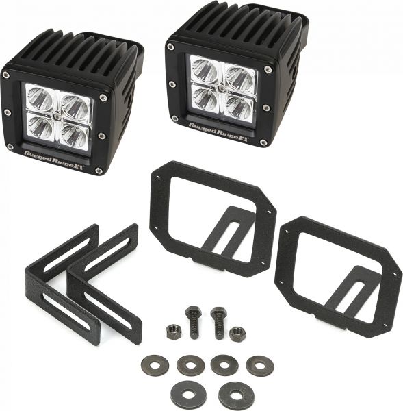 [11232.28] Rugged Ridge LED Square Fog Light &amp; Mount Kit - Jeep Wrangler ( 2007 - 2018 )