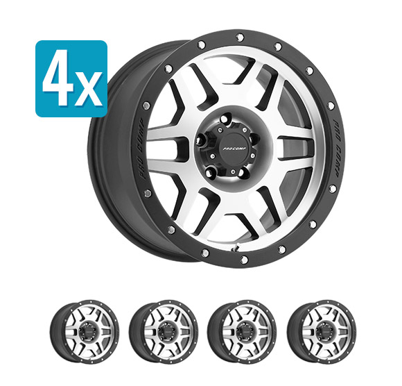 (Set of 4 Wheels) Pro Comp Series 41, 17x9 with 6 on 5.5 Bolt Pattern - Machine Black with Stainless Steel Bolts - Silverado/Sierra (2007-2022) / Ram 1500 (2019-2022)