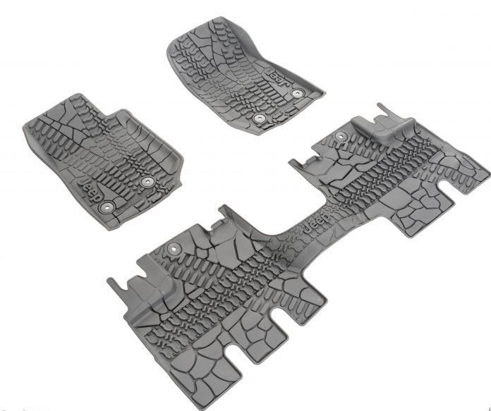 [82213860] MOPAR Floor Slush Mats with Tire Tread Pattern (All Weather) - Jeep Wrangler JKU 4 Door ( 2014 - 2018 )