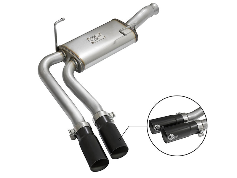 [49-44070-B] aFe Power Rebel Series ( 3&quot; to 2.5&quot; ) 409 Stainless Steel Cat-Back Exhaust System w/Black Tips ( Passenger side exit ) - Silverado/Sierra (Regular Cab) ( 2009 - 2018 )
