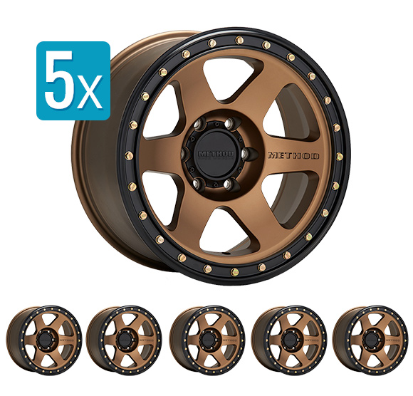 (Set of 5 Wheels) Method Race Wheels MR310 Con 6, 17X8.5 with 5 on 5 Bolt Pattern - Bronze with Black Lip - Jeep Wrangler JK/JL/Gladiator JT 
