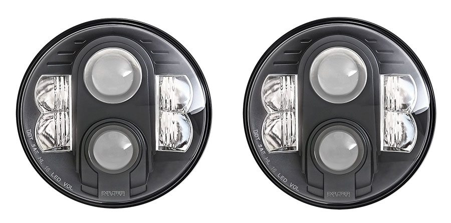 Pro Comp Explorer 7 Inch Round LED Headlamps (Clear) - Jeep Wrangler JK (2007-2018) / JL (2018-2023) / Gladiator JT (2020-2023)