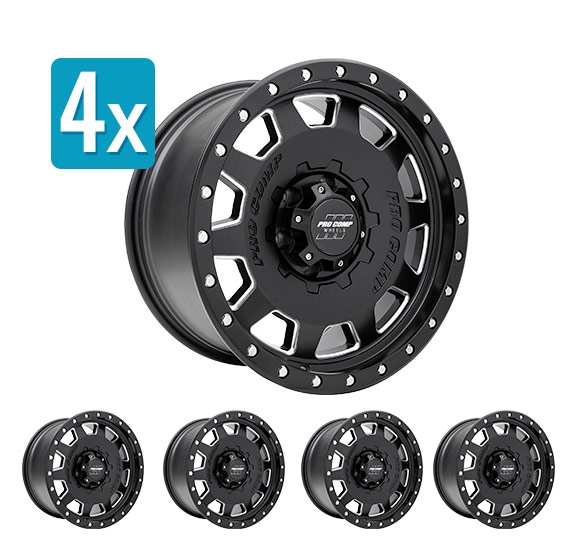 (Set of 4 Wheels) Pro Comp Hammer Series 60, 18x9 Wheel with 6 on 135 Bolt Pattern - Satin Black Milled - Ford F-150 (2004-2024) /Raptor (2010-2024)