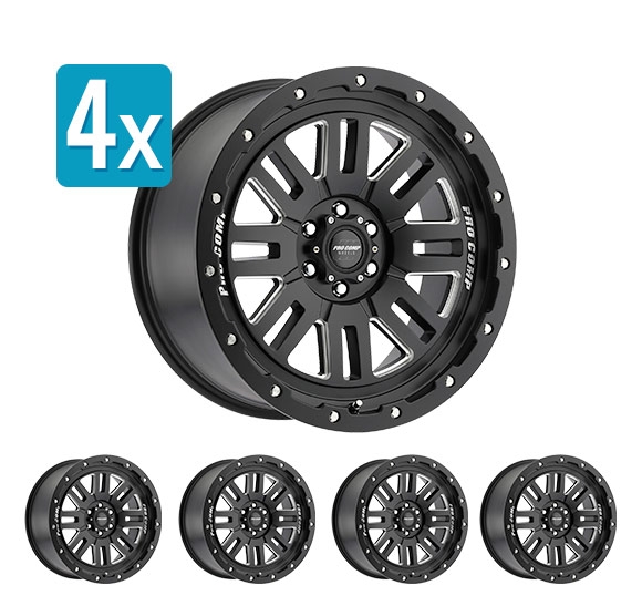 (Set of 4 Wheels) Pro Comp Cognito Series 61, 17x9 Wheel with 6 on 5.5 Bolt Pattern - Satin Black Milled - Silverado/Sierra (2007-2024) / Ram 1500 (2019-2024)