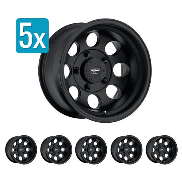 (Set of 5 Wheels) Pro Comp 69 Series Vintage Wheel, 17x9 Wheel with 5 on 5 Bolt Pattern - Flat Black - Jeep Wrangler JK/JL/Gladiator JT