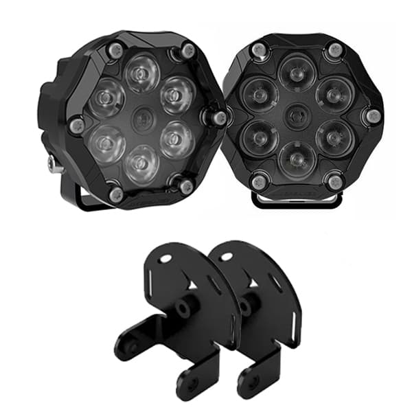 J.W. Speaker Trail 6 Sport 3.7&quot; Round LED Off Road Light Pods with Front Grille Mounting Kit - Jeep Wrangler JK ( 2007 - 2018 )