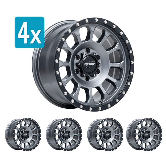 (Set of 4 Wheels) Pro Comp 34 Series Rockwell Wheel, 17x8.5 with 6 on 5.5 Bolt Pattern - Graphite - Silverado/Sierra (2007-2022) / Ram 1500 (2019-2022)