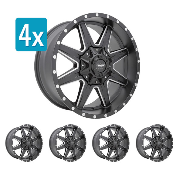 (Set of 4 Wheels) Pro Comp 48 Series Quick 8 Wheel, 20x9 with 6 on 135 + 6 on 5.5 Bolt Pattern - Satin Black Milled - Ford F-150 (2004-2024) / SVT Raptor (2010-2024) / Silverado/Sierra (2007-2024) / Ram 1500 (2019-2024)