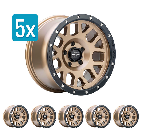 (Set of 5 Wheels) Pro Comp 40 Series Vertigo Wheel, 17x9 with 5 on 5 Bolt Pattern - Matte Bronze - Jeep Wrangler JK/JL/Gladiator JT